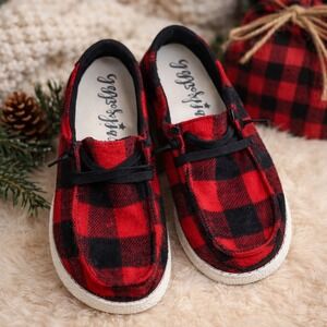 Gypsy Jazz Red Black Buffalo Plaid Slip On Loafers GJSP0101-639 Womens Size 8.5